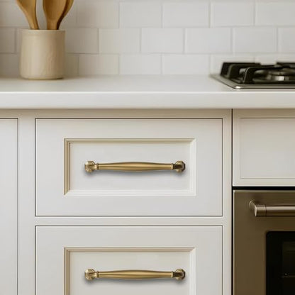 10 Pack 3 Inch Hole Center Brushed Brass Heavy Duty Solid Cabinet pulls Ideal for Dressers, Bathroom, cabinets, and Kitchens cabinets. - color: Brushed Brass, size: 3 Inch Hole Center, style: 10 Pack