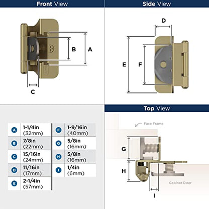 Amerock 1 Pair 1/4" Overlay Golden Champagne Demountable Cabinet Hinge - color: Golden Champagne, size: 1/4 Inch (6 mm) Overlay