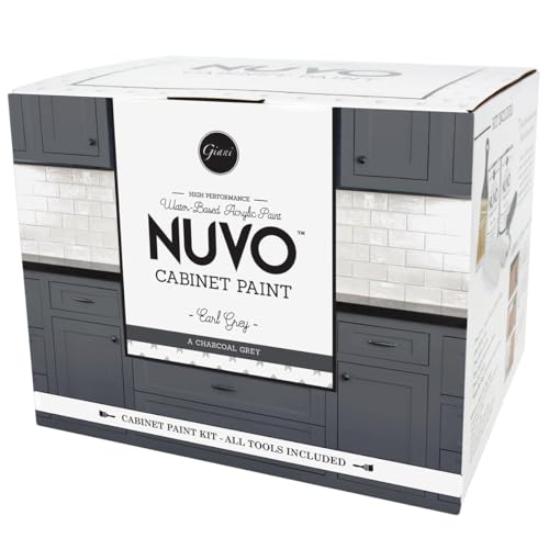 Nuvo Earl Grey Cabinet Makeover Kit - Easy DIY 7-Piece Set, Classic Charcoal, Long-Lasting Finish - color: Earl Grey, style: Full Sized Kit
