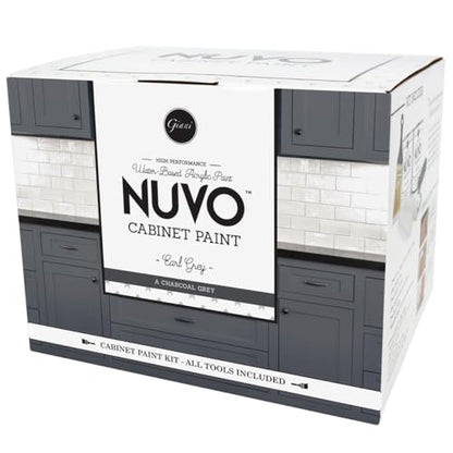 Nuvo Earl Grey Cabinet Makeover Kit - Easy DIY 7-Piece Set, Classic Charcoal, Long-Lasting Finish - color: Earl Grey, style: Full Sized Kit