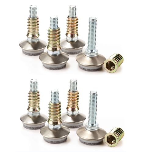 Leveling Feet 8PK with 3/8"-16 Thread Inserts and Felt Pads - size: D34mm Silver