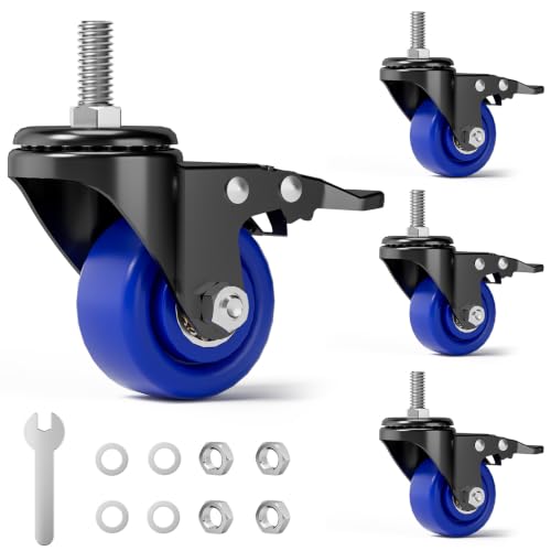 Caster Wheels, Threaded Stem Casters Set of 4 Heavy Duty,1/2"-16 x 1(Stem Diameter 1/2", Length 1"), Dual Locking Caster, Industrial Castor Wheels for Furniture,Carts - color: Black-Blue
