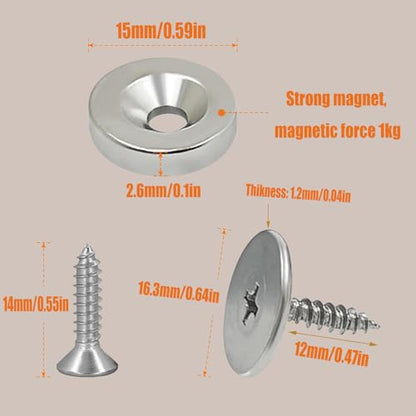 12 Sets Slim Disc Magnet Door Latch Catch Closures, Cabinet Magnetic Door Lock with Hole Round for Kitchen Cupboard Closet Barn