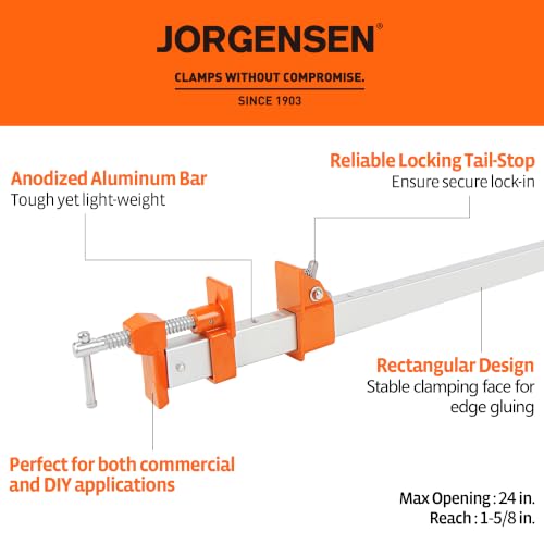 Jorgensen 24-Inch Aluminum Bar Clamps, 1000 lbs Clamping Force, 2-Pack - size: 24-Inch