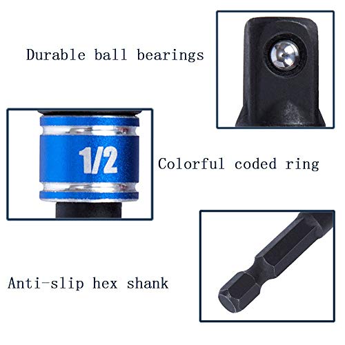CIGOTU Impact Grade Power Hand Tools Driver Sockets Adapter Extension Set, 3Pcs 1/4 3/8 1/2" Hex Shank Drill Nut Driver Bit Set + 105 Degree Right Angle Driver Extension Screwdriver Drill Attachment - color: 3black+1silver