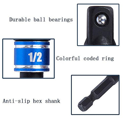 CIGOTU Impact Grade Power Hand Tools Driver Sockets Adapter Extension Set, 3Pcs 1/4 3/8 1/2" Hex Shank Drill Nut Driver Bit Set + 105 Degree Right Angle Driver Extension Screwdriver Drill Attachment - color: 3black+1silver