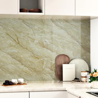 Beige Green Marble Contact Paper for Countertops Waterproof Glossy Marble Wallpaper 17.7" x 315" Removable Self Adhesive Granite Contact Paper for Kitchen Bathroom Cabinets Counter Top Covers - size: 17.7" x 315"