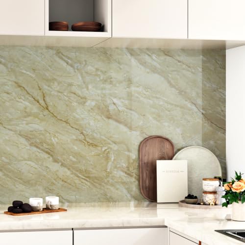 Beige Green Marble Contact Paper for Countertops Waterproof Glossy Marble Wallpaper 17.7" x 315" Removable Self Adhesive Granite Contact Paper for Kitchen Bathroom Cabinets Counter Top Covers - size: 17.7" x 315"