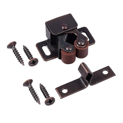 Justech 12 Pack Double Roller Cabinet Latches with Screws, Brown