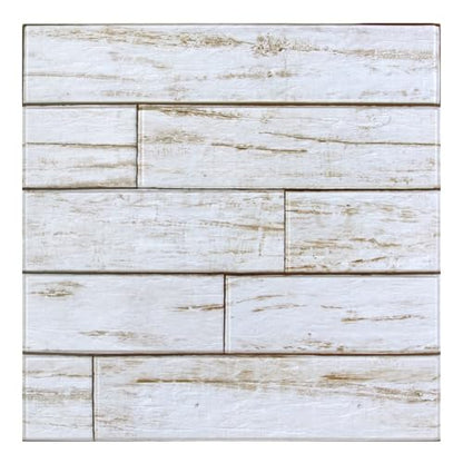COMSTICKC 3D Faux Wood Wall Sticker Shiplap Peel and Stick, Not Real Wood - color: Gray-White