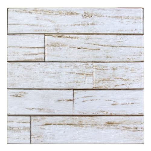 COMSTICKC 3D Faux Wood Wall Sticker Shiplap Peel and Stick, Not Real Wood - color: Gray-White