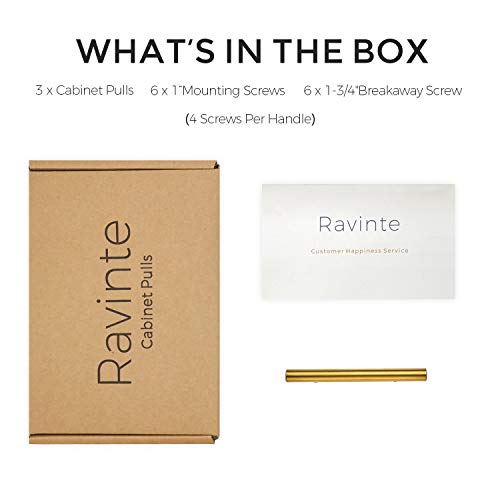 Ravinte Cabinet Handles,5" Length,3" Hole Center,Brushed Brass,3 Pack - color: Brushed Brass