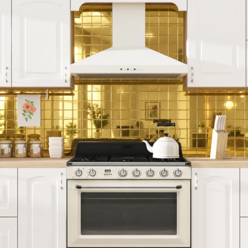 Yipscazo 10 Sheet Peel and Stick Backsplash Mosaic Tiles Stainless Steel Metal Kitchen Backsplash Stick on Tiles for Stove, Bathroom, Laundry in Mirror Gold (11.8'' x 11.8'') - color: Gold