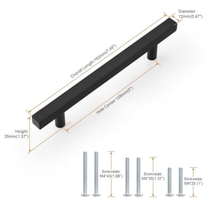 Probrico Matte Black Cabinet Handles & Pulls 5" CC Square 5 Pack - color: Black, size: Hole Center: 128mm(5inch)