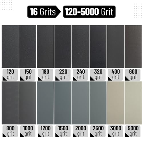 Bates Choice Sandpaper, 48 pcs, 120-5000 Grit, Aluminum Oxide, Wood, Metal, Plastic, 9 x 3.6 inches, Paper Backed