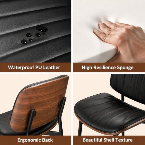 REONEY Dining Chairs Set of 4, Mid-Century Modern Kitchen Chairs, Black - color: Black Shell Strips