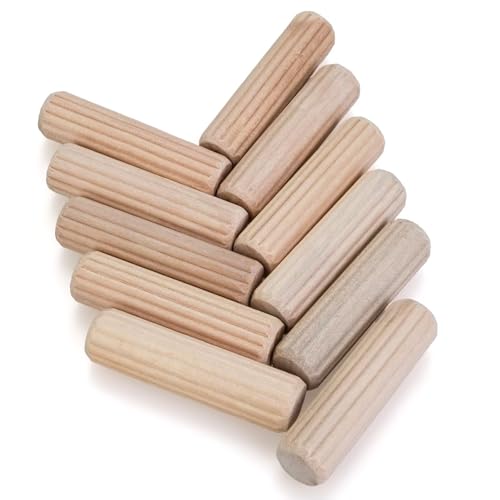 100 pcs 1/2" x 2" Wooden Dowel Pins, Hardwood, Kiln-Dried Fluted & Beveled Design for Easy Insertion for Woodworking, Furniture, Crafts & DIY Projects (12.7mm x 50mm) - size: 1/2" x 2"