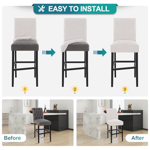 Turquoize 100% Waterproof Bar Stool Cover Stretch Washable Barstool Seat Covers Set of 4, Removable Bar Chair Covers with Backs, Counter Height Chair Cover for Kitchen Dining Room Cafe (4, Pale Oak) - color: Waterproof-pale Oak