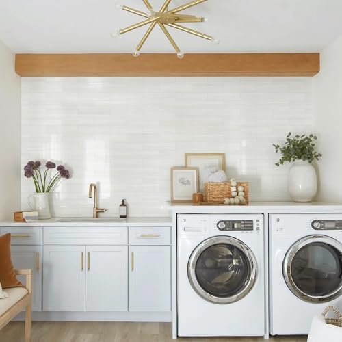 Vamos Tile Peel and Stick Backsplash, Glossy 40-Piece 3''x12'' Subway Tile - color: Dolomite White with White Grout