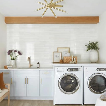 Vamos Tile Peel and Stick Backsplash, Glossy 40-Piece 3''x12'' Subway Tile - color: Dolomite White with White Grout