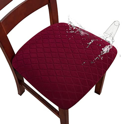 Genina Waterproof Seat Covers for Dining Room Chairs, Stretch Chair Covers Removable Washable Dinning Room Kitchen Chair Seat Cushion Slipcovers (Argyle-Wine Red, 6 PCS) - color: Argyle-wine Red, size: 6 PCS