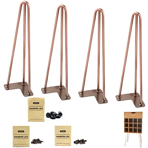 ROTHLEY Coffee Table Legs 16 Inch Hairpin Legs 3 Solid Rods Metal Table Legs Bench Legs for Furniture Set of 4 Furniture Feet with Floor Protectors Heavy Duty Desk Legs DIY Dresser Leg(Antique Copper) - size: 16 inch