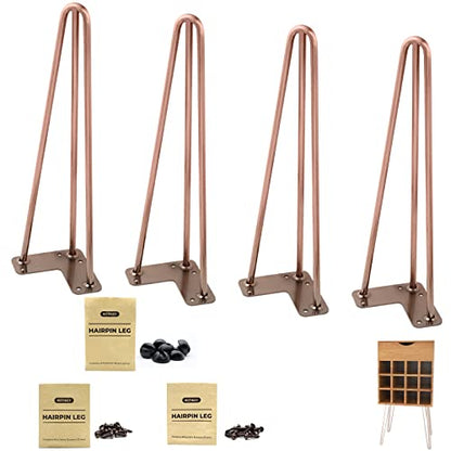 ROTHLEY Coffee Table Legs 16 Inch Hairpin Legs 3 Solid Rods Metal Table Legs Bench Legs for Furniture Set of 4 Furniture Feet with Floor Protectors Heavy Duty Desk Legs DIY Dresser Leg(Antique Copper) - size: 16 inch