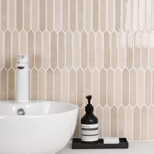 10-Sheet Peel and Stick Backsplash Tile, Self-Adhesive Beige Long Hexagon Wall Tiles, Stick on Backsplash for Kitchen, Bathroom, Fireplace, RV, Thicker Design(12"×12"). - color: Beige