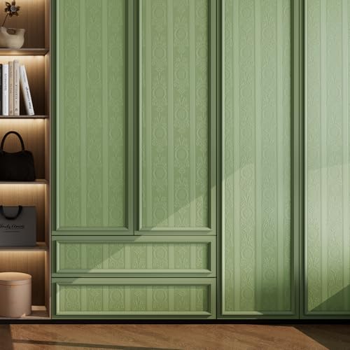 JiffDiff Green 3D Embossed Textured Peel Stick Wallpaper 17.3"x120" - color: Green, size: 17.3" x 120"