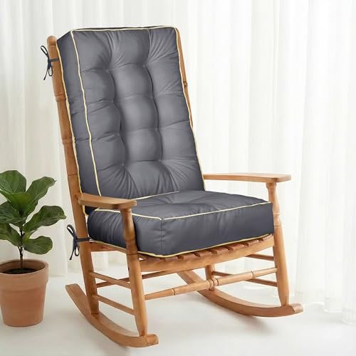 1 MIDDLE ONE Rocking Chair Cushion Outdoor Indoor, Memory Foam Replacement Rocking Chair Pads, Set of Thicken Seat & Back Cushions with Ties for Rocker (Grey, 28"X18"/18"X18") - color: Grey, size: 28"X18"/18"X18"