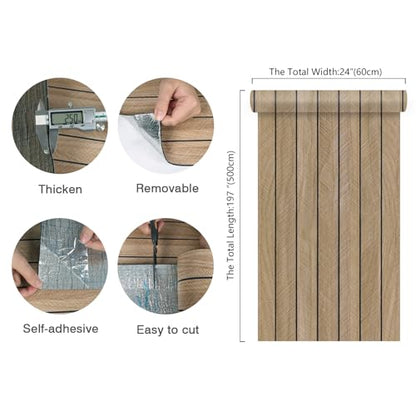 CHIHUT Extra Wide Herringbone Peel and Stick Wall Panel 24"x197" Large Roll Thickened Foam 3D Oak Wood Textured Vinyl Paneling for TV Background Ceiling Brown Self Adhesive Removable Wood Slat Panels - size: 24" x 197"