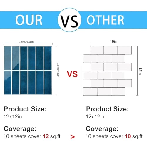 Peel and Stick Tile，New Upgrade Thicker Design Self Adhesive 12" x 12" Large Premium Peel and Stick Backsplash for Kitchen (Dark Blue). - color: Dark Blue