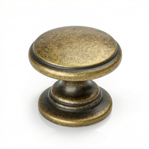 Goldenwarm Cabinet Knobs, Antique Brass Dresser Knobs 1-1/5 Inch 25 Pack Round Kitchen Hardware, Solid Zinc Alloy, Single Hole, Screws Included, Drawer Knob for Cupboard Dresser Bathroom Vanity - color: Antique Brass