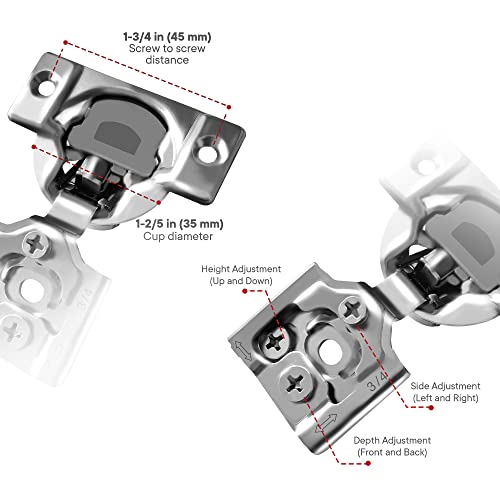 10-Pack 3/4" Overlay Soft Close Face Frame Kitchen Cabinet Hinges - size: 3/4 Inch