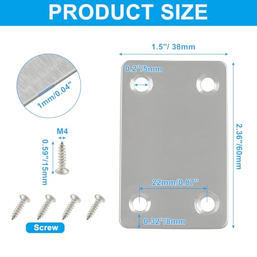Murtenze 12 Pack Flat Mending Plate, 60 x 38mm Stainless Steel Straight Brace Repair Joining Fixing Bracket for Wood Furniture - size: 60 x 38mm