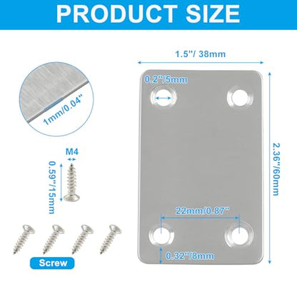 Murtenze 12 Pack Flat Mending Plate, 60 x 38mm Stainless Steel Straight Brace Repair Joining Fixing Bracket for Wood Furniture - size: 60 x 38mm