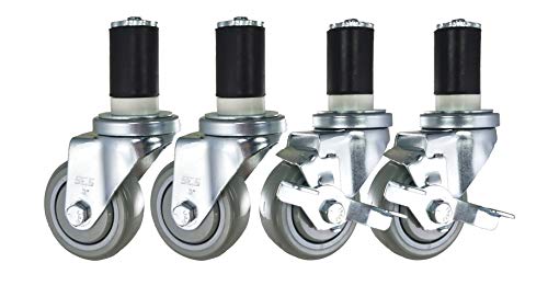 Food Prep Table Casters Set of 4 | 3" Polyurethane Caster Kit (2 Swivel and 2 with Brake) for 1-1/2" ID Tubing … - size: 3x1-1/4"