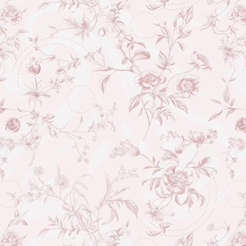 Ismoon Floral Wallpaper Peel and Stick Pink Stick on Wall Paper Vintage French Contact Paper for Cabinet Textured Removable Self Adhesive Wallpaper Vinyl Roll Shelf Deco, 17.3x787in - color: Pink, size: 17.3" x 787"