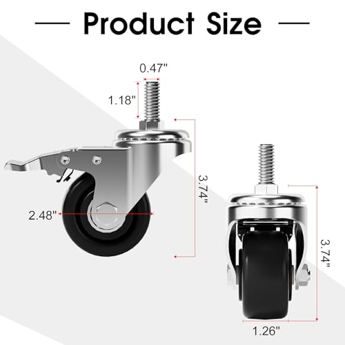 Caster Wheels, Threaded Stem Casters Set of 4 Heavy Duty,1/2"-16 x 1(Stem Diameter 1/2", Length 1"), Dual Locking Caster, Industrial Castor Wheels for Furniture,Carts - color: Silver-Black