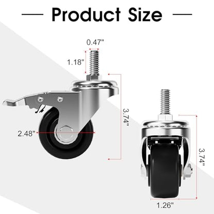 Caster Wheels, Threaded Stem Casters Set of 4 Heavy Duty,1/2"-16 x 1(Stem Diameter 1/2", Length 1"), Dual Locking Caster, Industrial Castor Wheels for Furniture,Carts - color: Silver-Black