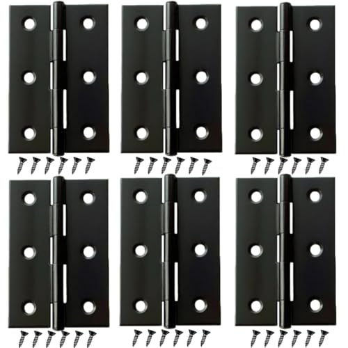6 PCS 3 inches High-end Stainless Steel Mini Small Hinges with 36 Screws, Black - color: Black, size: 3IN-6PCS