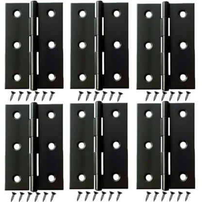 6 PCS 3 inches High-end Stainless Steel Mini Small Hinges with 36 Screws, Black - color: Black, size: 3IN-6PCS