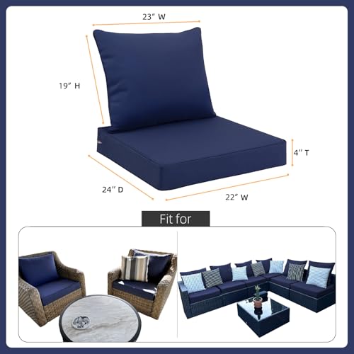 Favoyard Outdoor Patio Seat Cushions Set, 22 x 24 Inch, Waterproof, Blue - color: Blue, size: 22 x 24 x 4 In