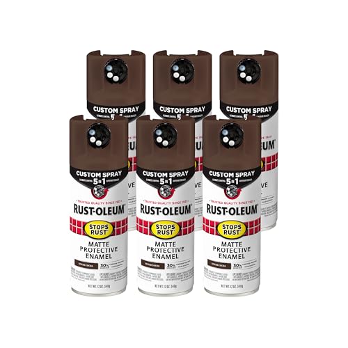 Rust-Oleum Stops Rust Custom 5-in-1 Spray Paint, Matte Spiced Cocoa - color: Matte Cocoa Brown, size: 12 Ounce (Pack of 6)