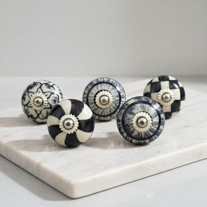 Ceramic Knobs: Cabinet & Furniture Knobs, Black & White, 6 x 3.8 cm, Set of 10, Glossy Finish, Hand-Painted, Traditional Style - color: cute_f, size: 6 x 3.8 cm (Set of 10)