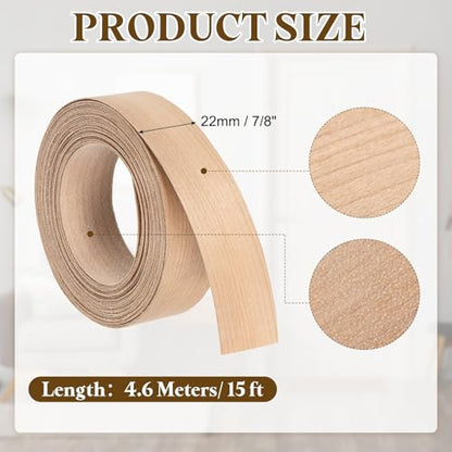uxcell 7/8 Inch x 15ft Wood Veneer Edge Banding, Pre-Glued Flexible Cherry Wood Edging Strips, Iron on with Hot Melt Adhesive Wood Tape for Cabinet Repair and Furniture Restoration - size: 7/8 Inch x 15ft
