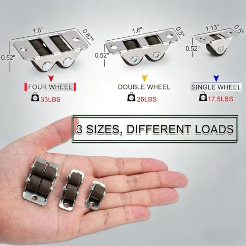 0.5" Dual‑Wheel Mini Caster Wheels, Micro Fixed Rigid, 8‑Pack,26 lbs/Caster - size: DOUBLE WHEEL-8pcs