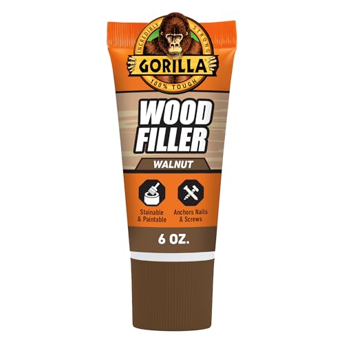 Gorilla Wood Filler, Walnut Color, Water Resistant, 6 oz Tube - color: Walnut, size: 1 - Pack