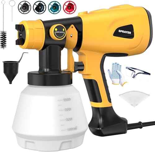 1000W High Power Paint Sprayer, Electric HVLP Spray Paint Gun with Adjustable Width Knob, 4 Nozzles & 3 Patterns, Easy to Clean for Furniture, Home Interior, House Painting(Yellow) - color: Yellow