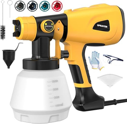 1000W High Power Paint Sprayer, Electric HVLP Spray Paint Gun with Adjustable Width Knob, 4 Nozzles & 3 Patterns, Easy to Clean for Furniture, Home Interior, House Painting(Yellow) - color: Yellow